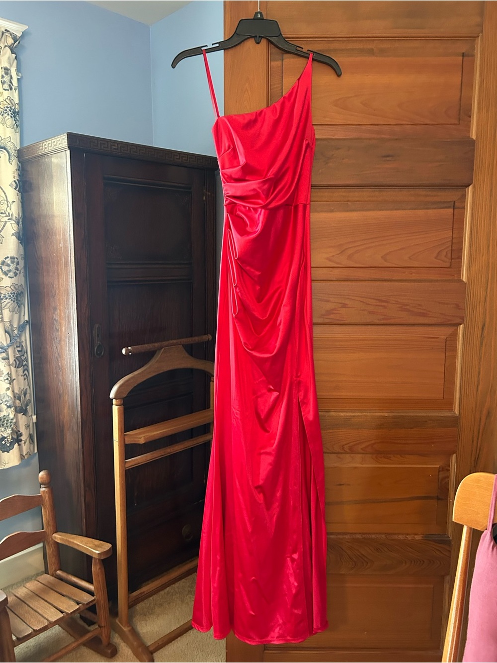Windsor Red One-Shoulder Satin Maxi Dress